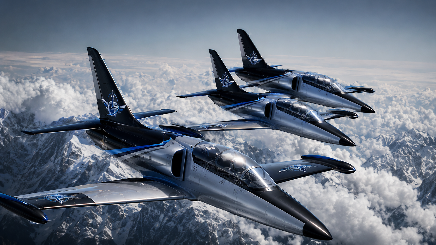 Gravity Jet Team L-39 formation over mountains